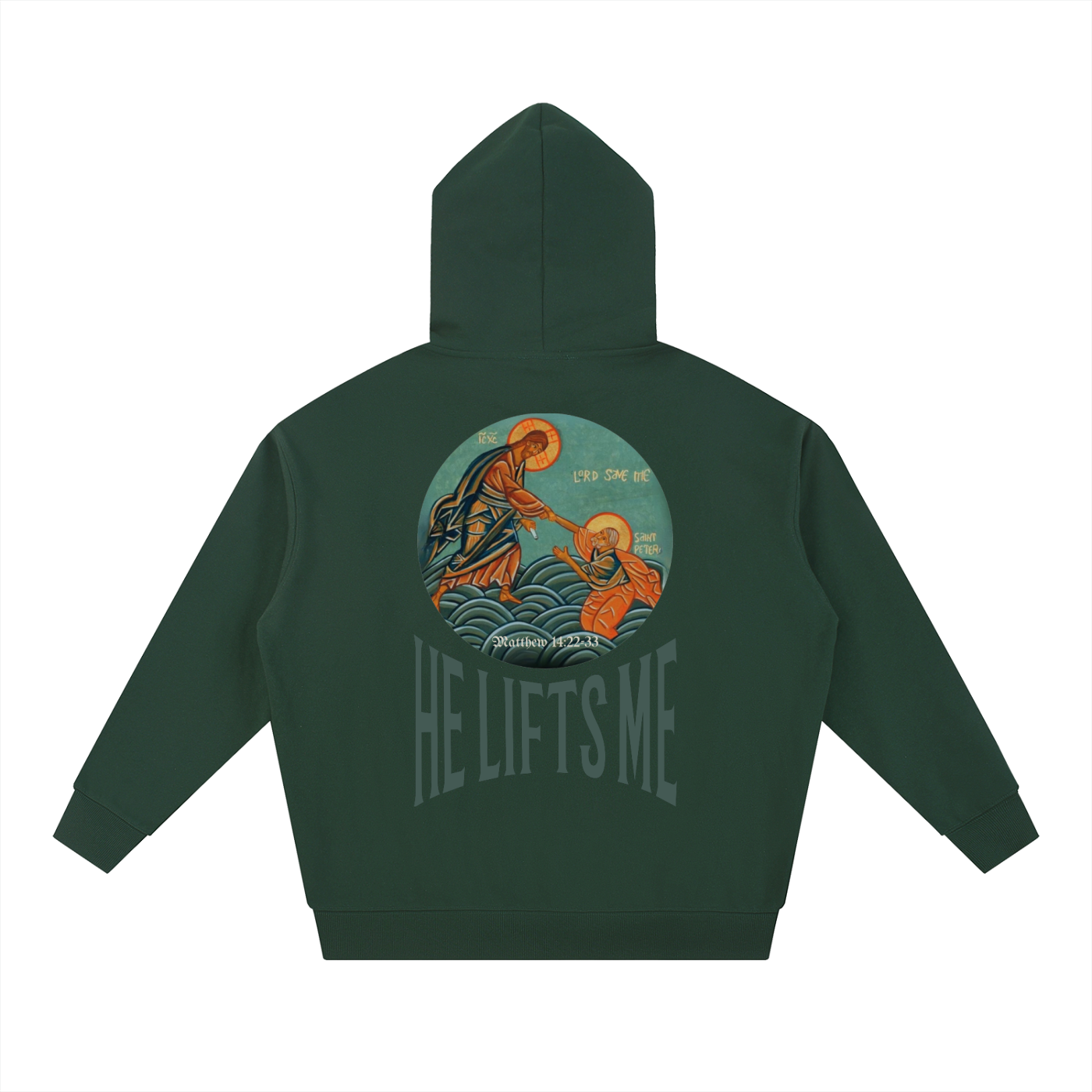 “Jesus Lifts Peter” Essential Heavyweight Hoodie – Oversized Faith Streetwear Classic