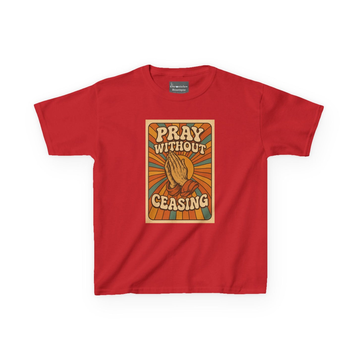 Pray Without Ceasing" Groovy Retro Kids T-Shirt | 70s Style Christian Apparel | Heavy Cotton™ Tee | Vintage Catholic Kids Clothing