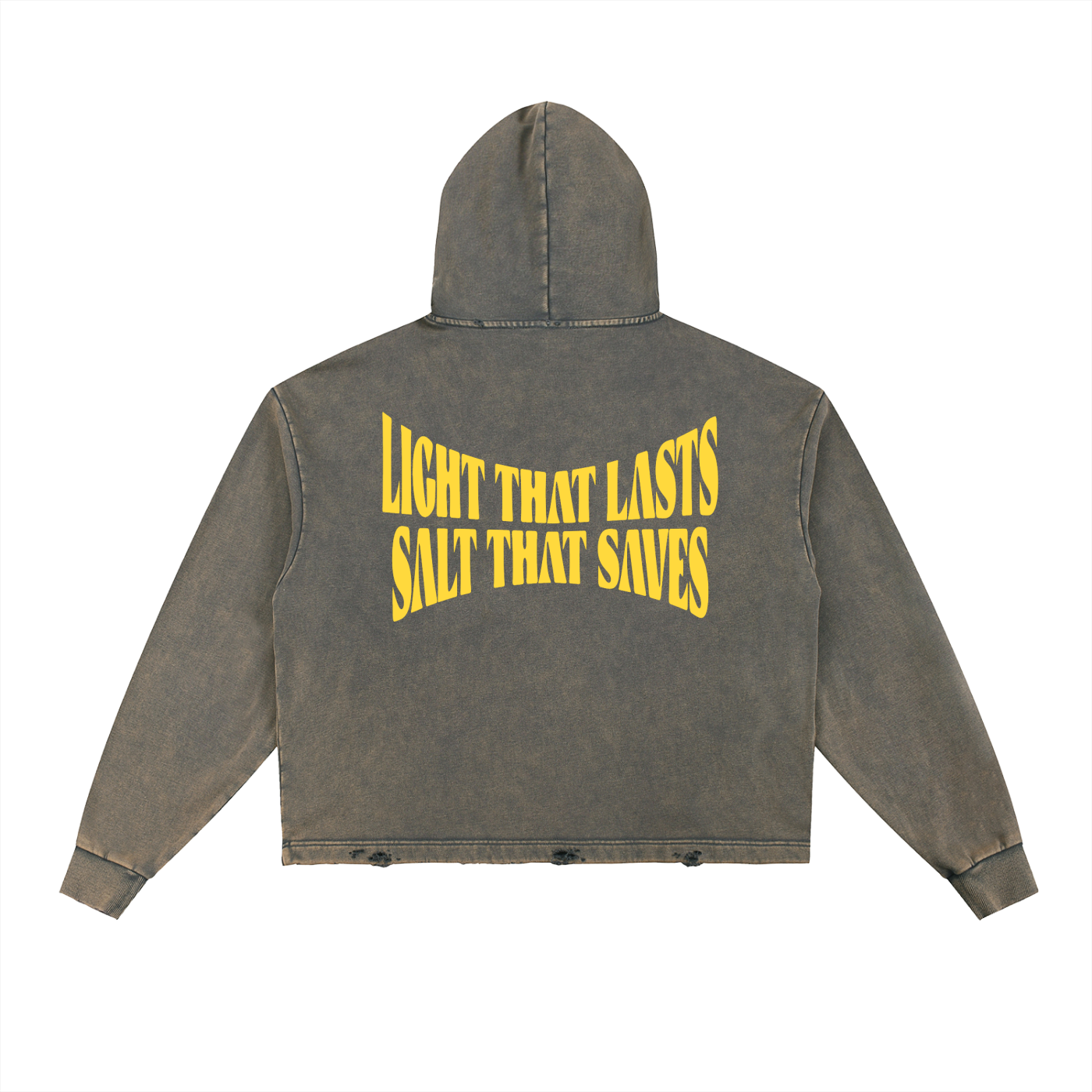 Vintage Washed Frayed-Hem Hoodie "Light That Saves, Salt That Lasts" - Catholic Scripture Streetwear - Premium Faith Apparel