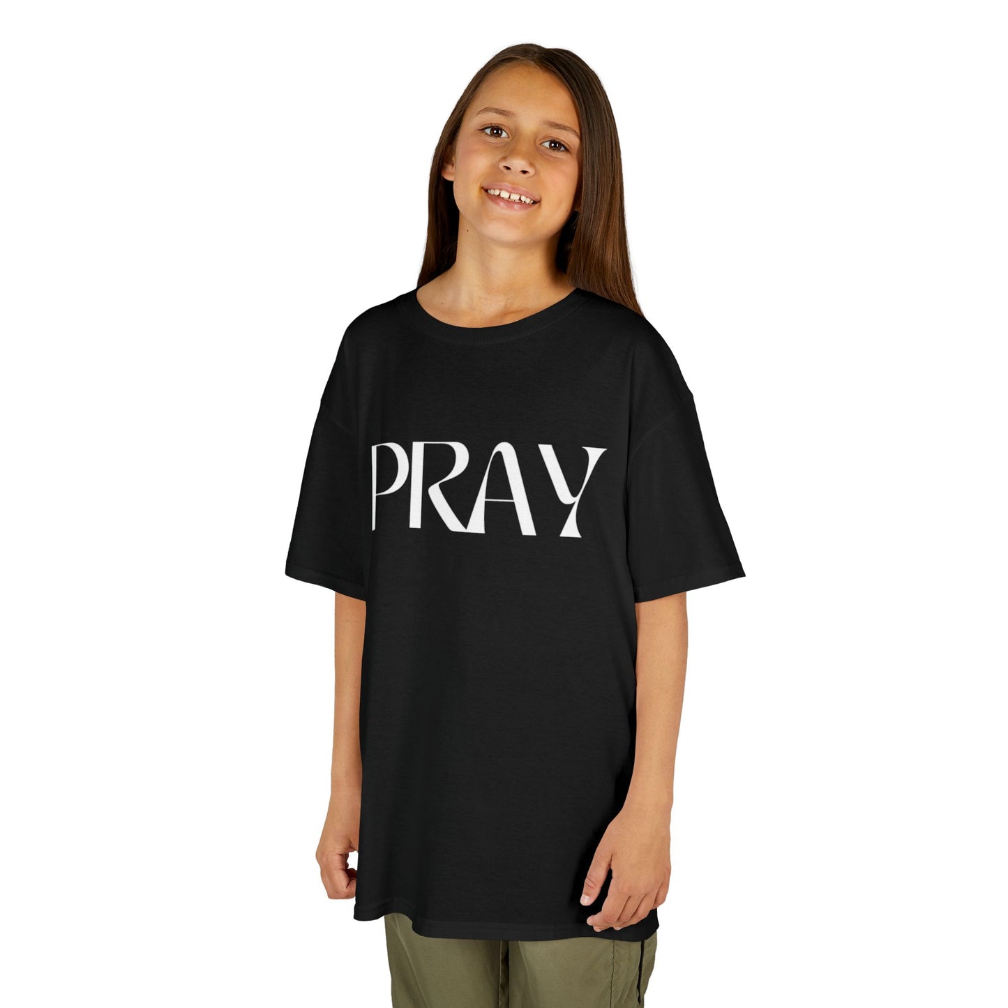 "Pray" Kids T-Shirt | Unisex Heavy Cotton™ Tee | Christian Children's Apparel | Faith-Based Kids Clothing