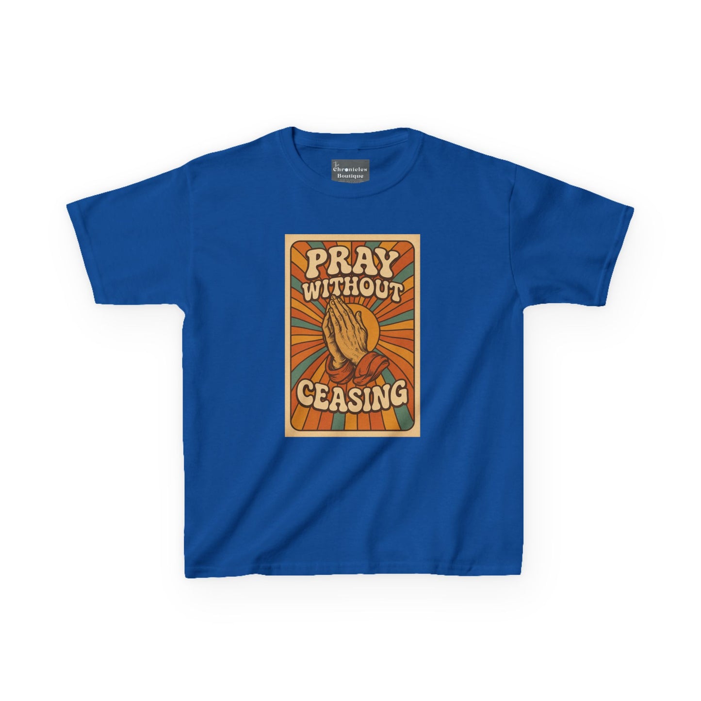 Pray Without Ceasing" Groovy Retro Kids T-Shirt | 70s Style Christian Apparel | Heavy Cotton™ Tee | Vintage Catholic Kids Clothing