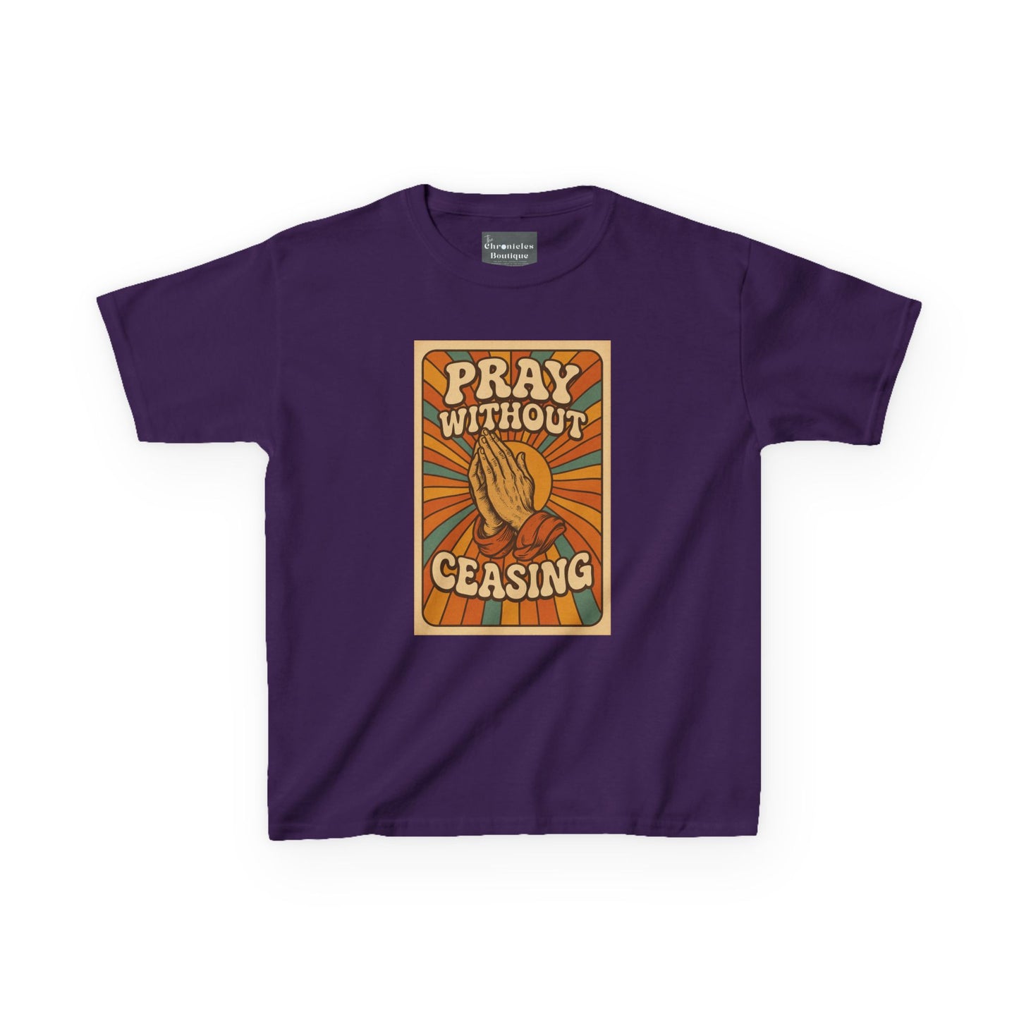Pray Without Ceasing" Groovy Retro Kids T-Shirt | 70s Style Christian Apparel | Heavy Cotton™ Tee | Vintage Catholic Kids Clothing