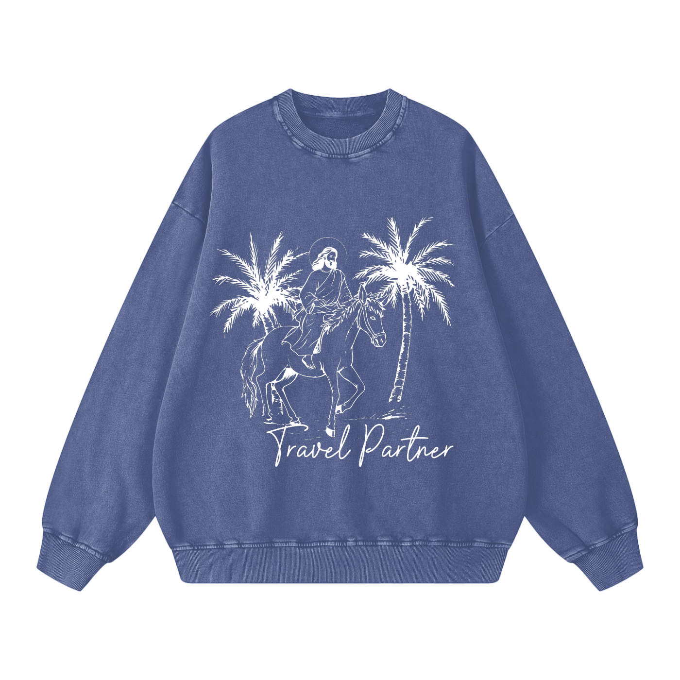 Jesus as my Eternal Travel Partner Snow Washed Oversized Sweatshirt
