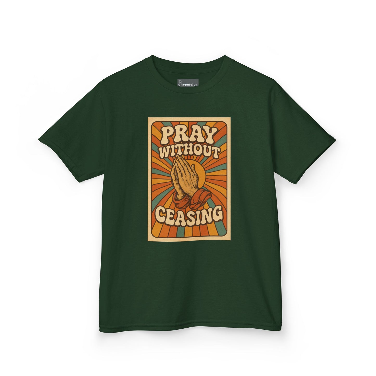 Pray Without Ceasing" Groovy Retro Kids T-Shirt | 70s Style Christian Apparel | Heavy Cotton™ Tee | Vintage Catholic Kids Clothing