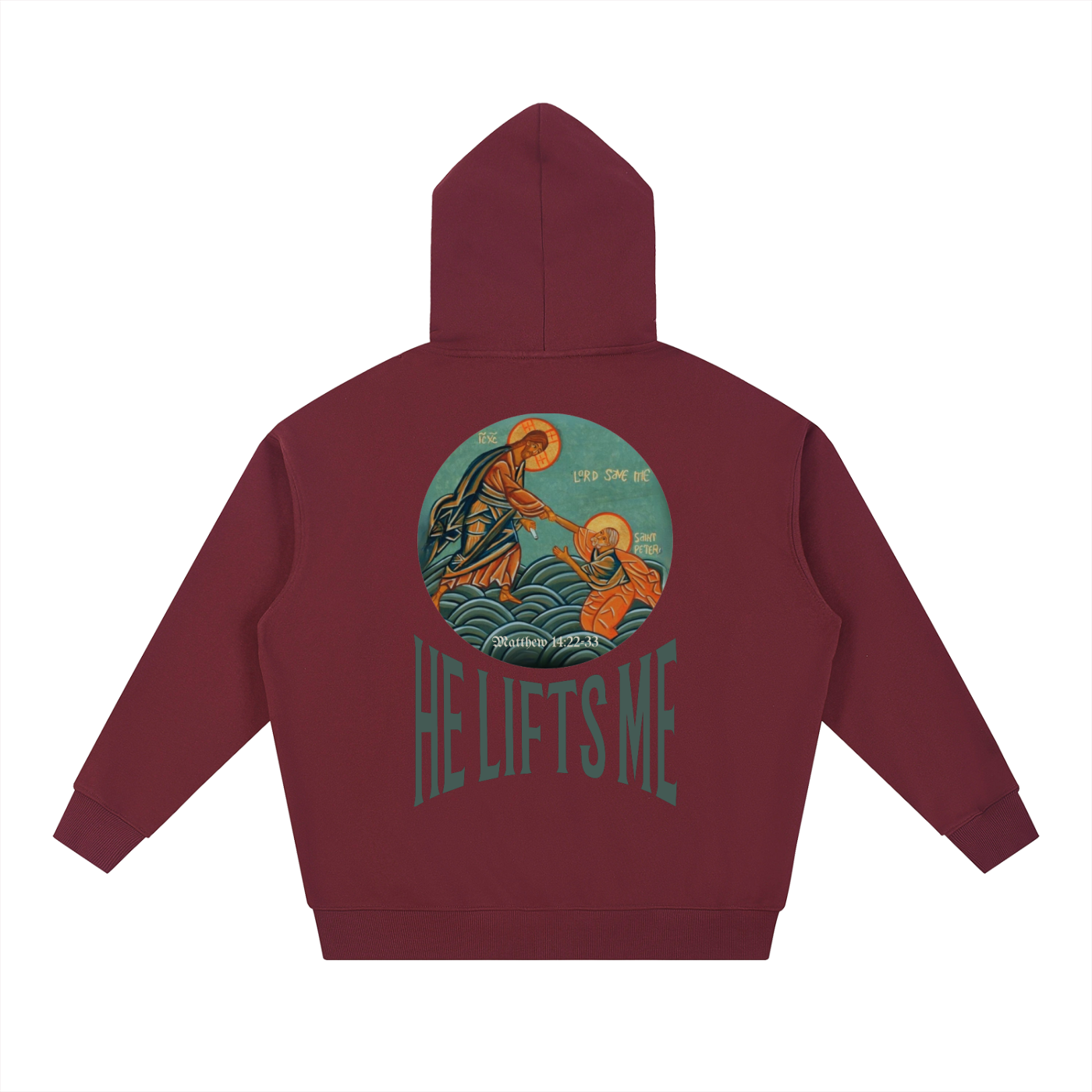 “Jesus Lifts Peter” Essential Heavyweight Hoodie – Oversized Faith Streetwear Classic