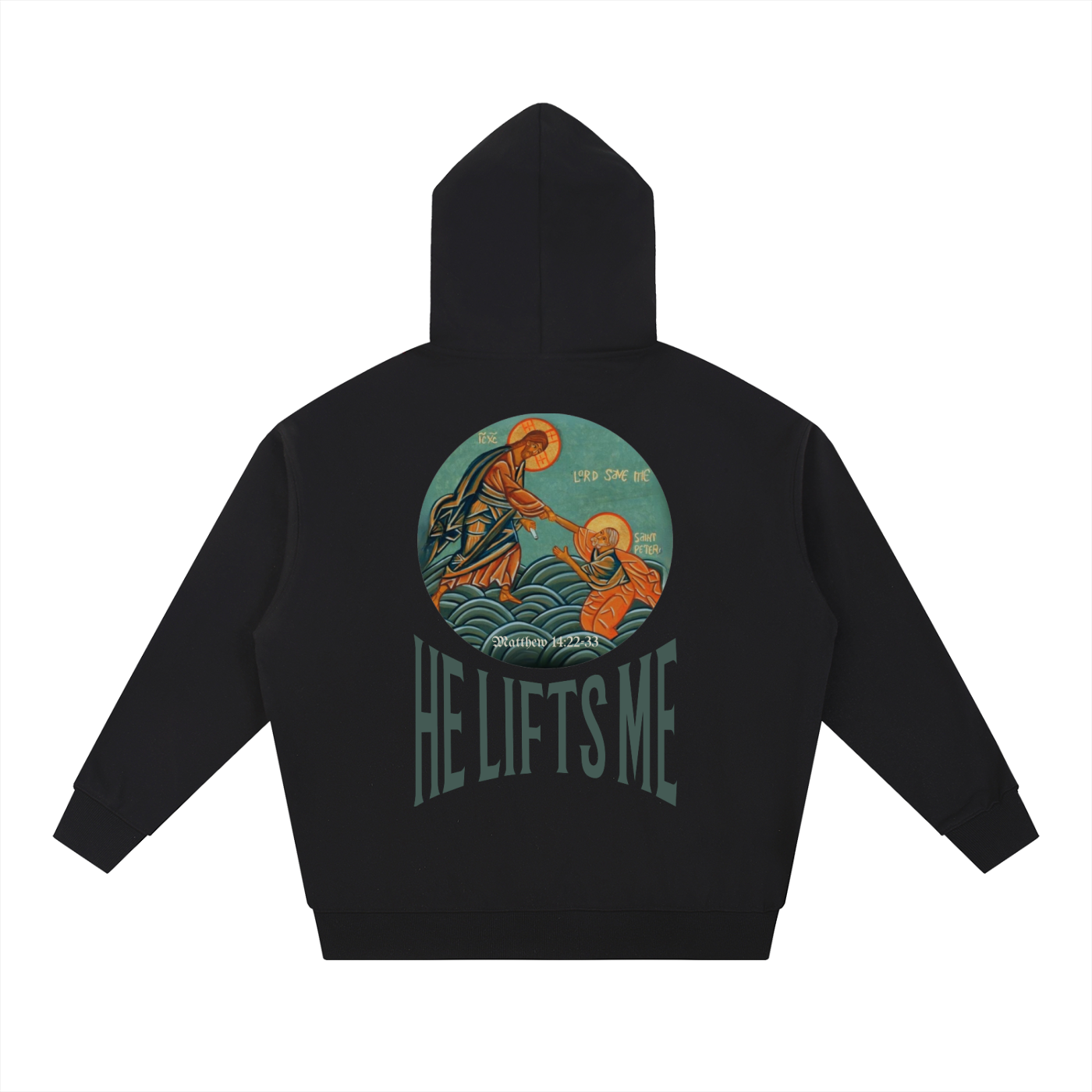 “Jesus Lifts Peter” Essential Heavyweight Hoodie – Oversized Faith Streetwear Classic