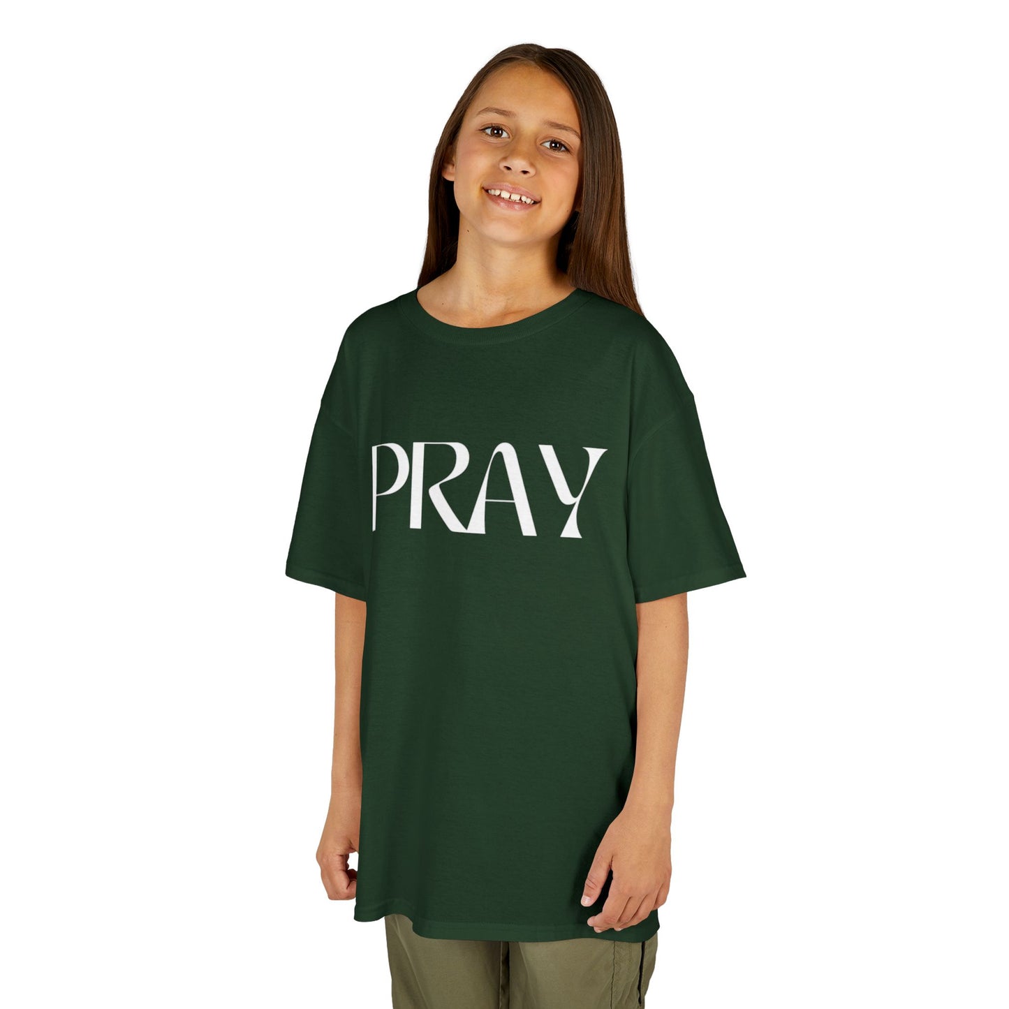 "Pray" Kids T-Shirt | Unisex Heavy Cotton™ Tee | Christian Children's Apparel | Faith-Based Kids Clothing
