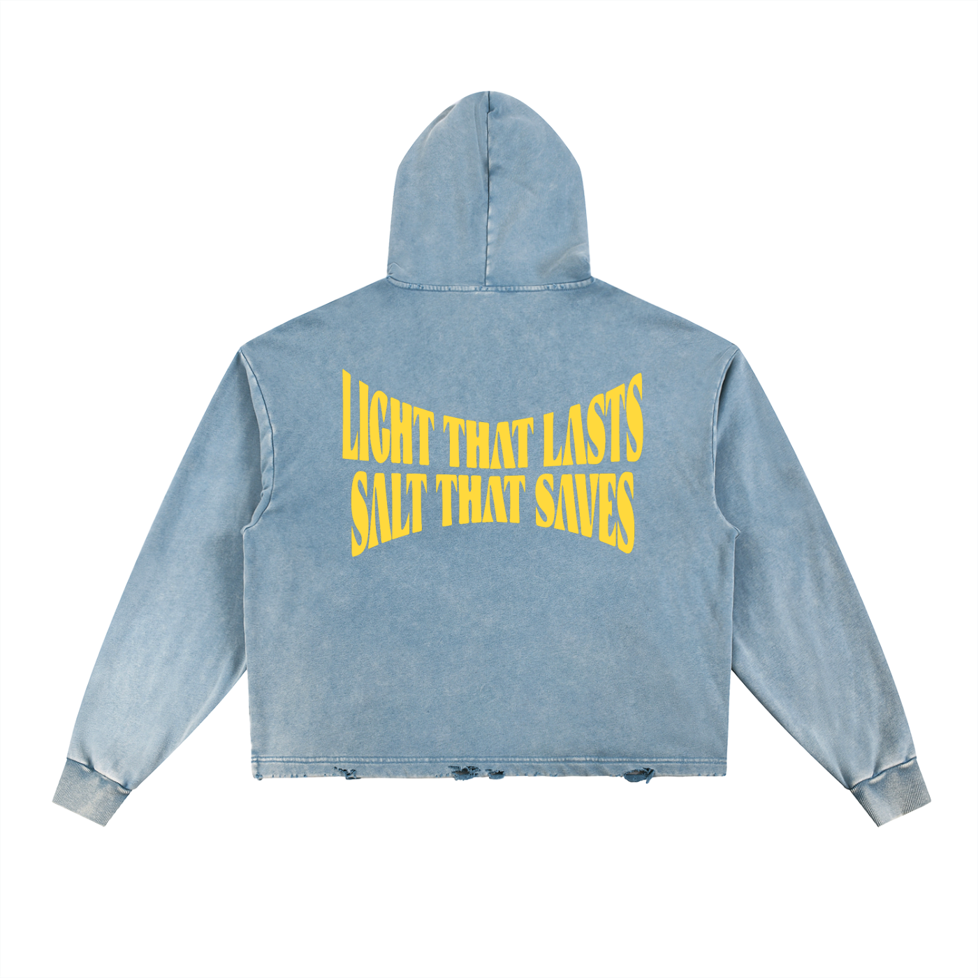 Vintage Washed Frayed-Hem Hoodie "Light That Saves, Salt That Lasts" - Catholic Scripture Streetwear - Premium Faith Apparel