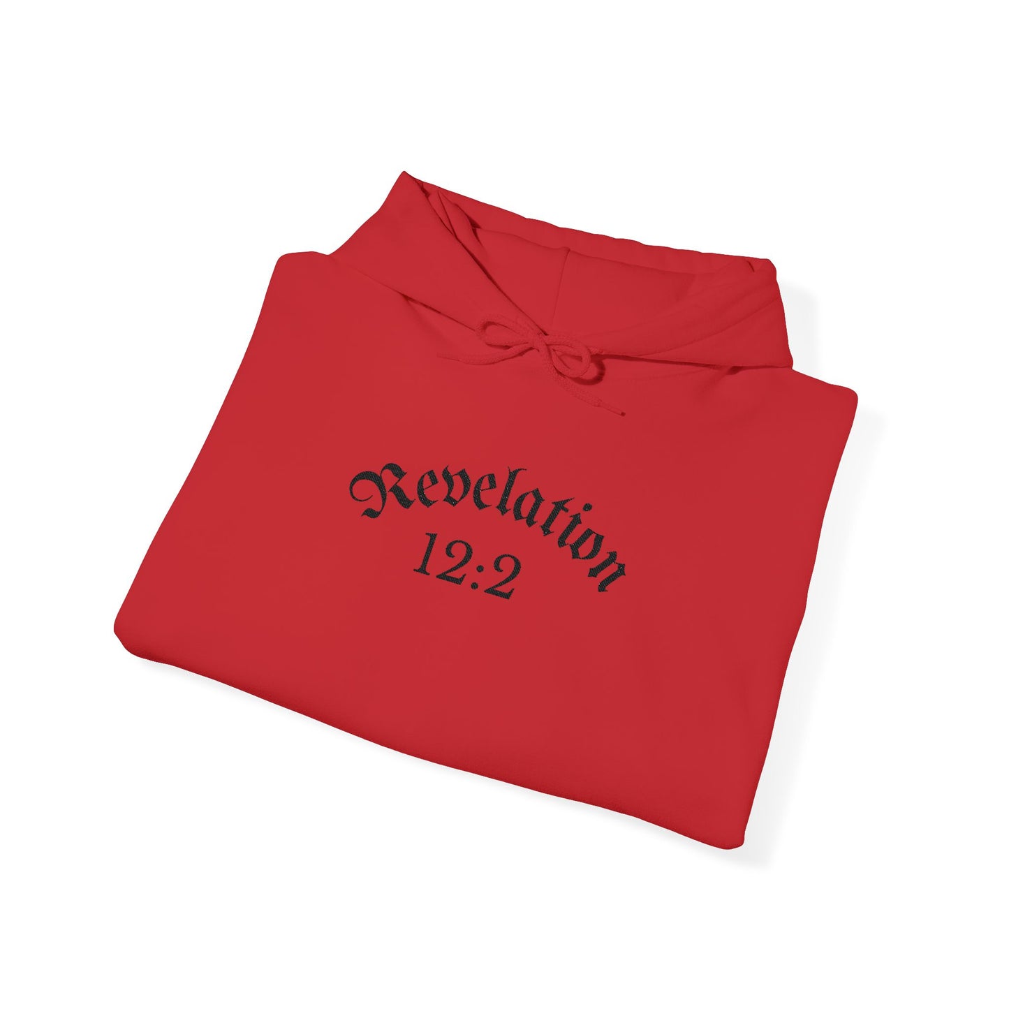 Revelation 12:2 Gothic Script Hoodie | Unisex Minimalist Trendy Christian Apparel | Heavy Blend Hooded Sweatshirt