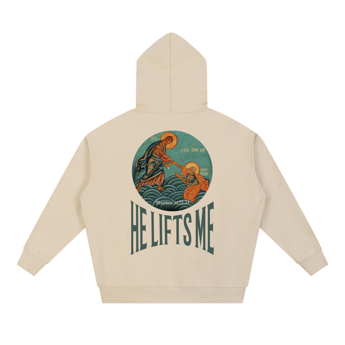 “Jesus Lifts Peter” Essential Heavyweight Hoodie – Oversized Faith Streetwear Classic