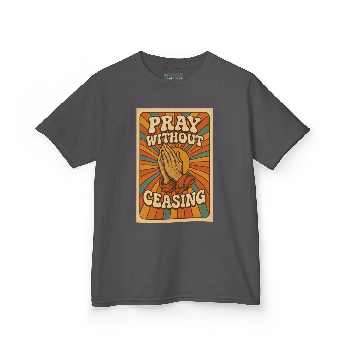 Pray Without Ceasing" Groovy Retro Kids T-Shirt | 70s Style Christian Apparel | Heavy Cotton™ Tee | Vintage Catholic Kids Clothing