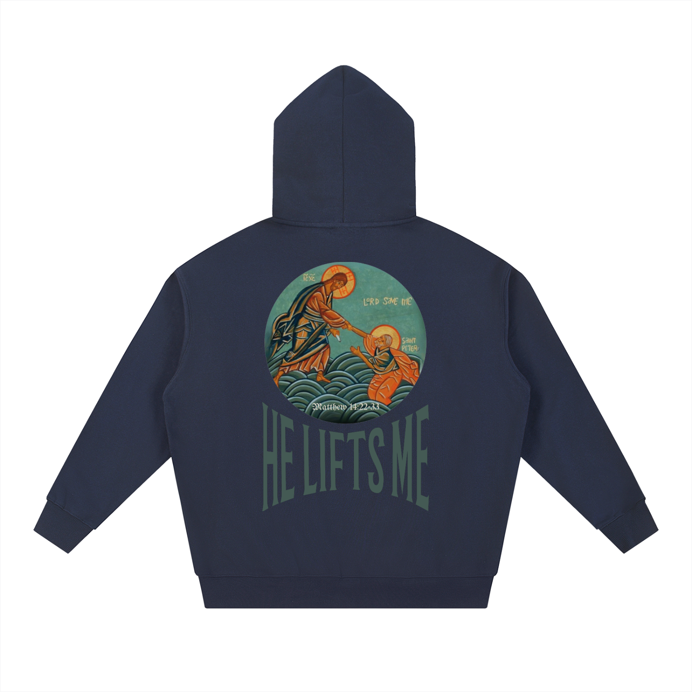 “Jesus Lifts Peter” Essential Heavyweight Hoodie – Oversized Faith Streetwear Classic