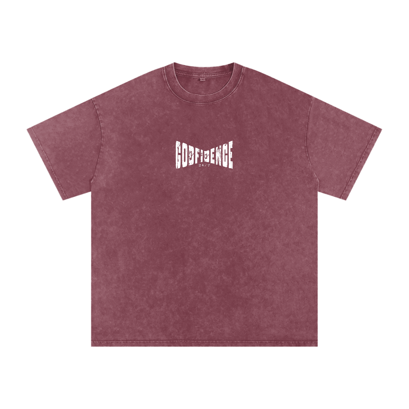 Godfidence 24/7 – Distressed Warp Script Catholic Streetwear Snow Washed Oversized Cotton T-Shirt