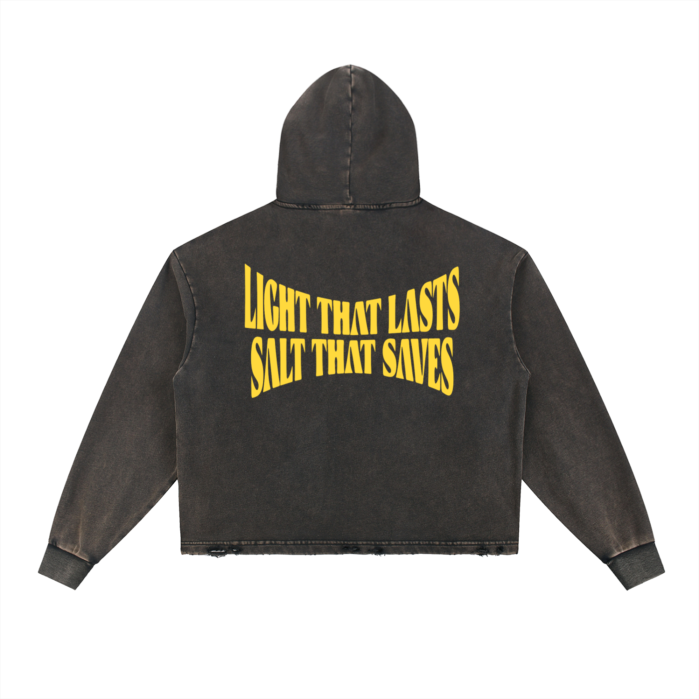 Vintage Washed Frayed-Hem Hoodie "Light That Saves, Salt That Lasts" - Catholic Scripture Streetwear - Premium Faith Apparel
