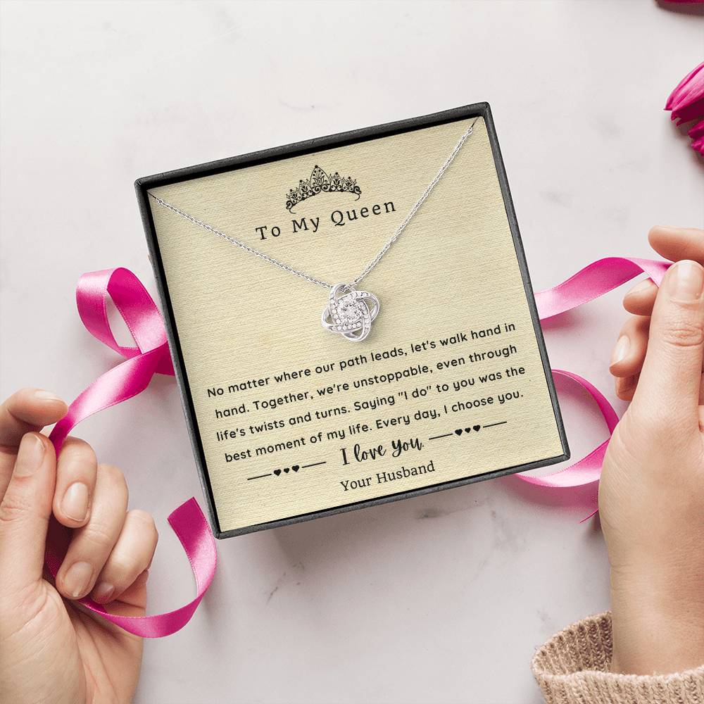Love Knot Necklace for Wife - Sentimental Message Card Jewelry - Perfect Gift for Her