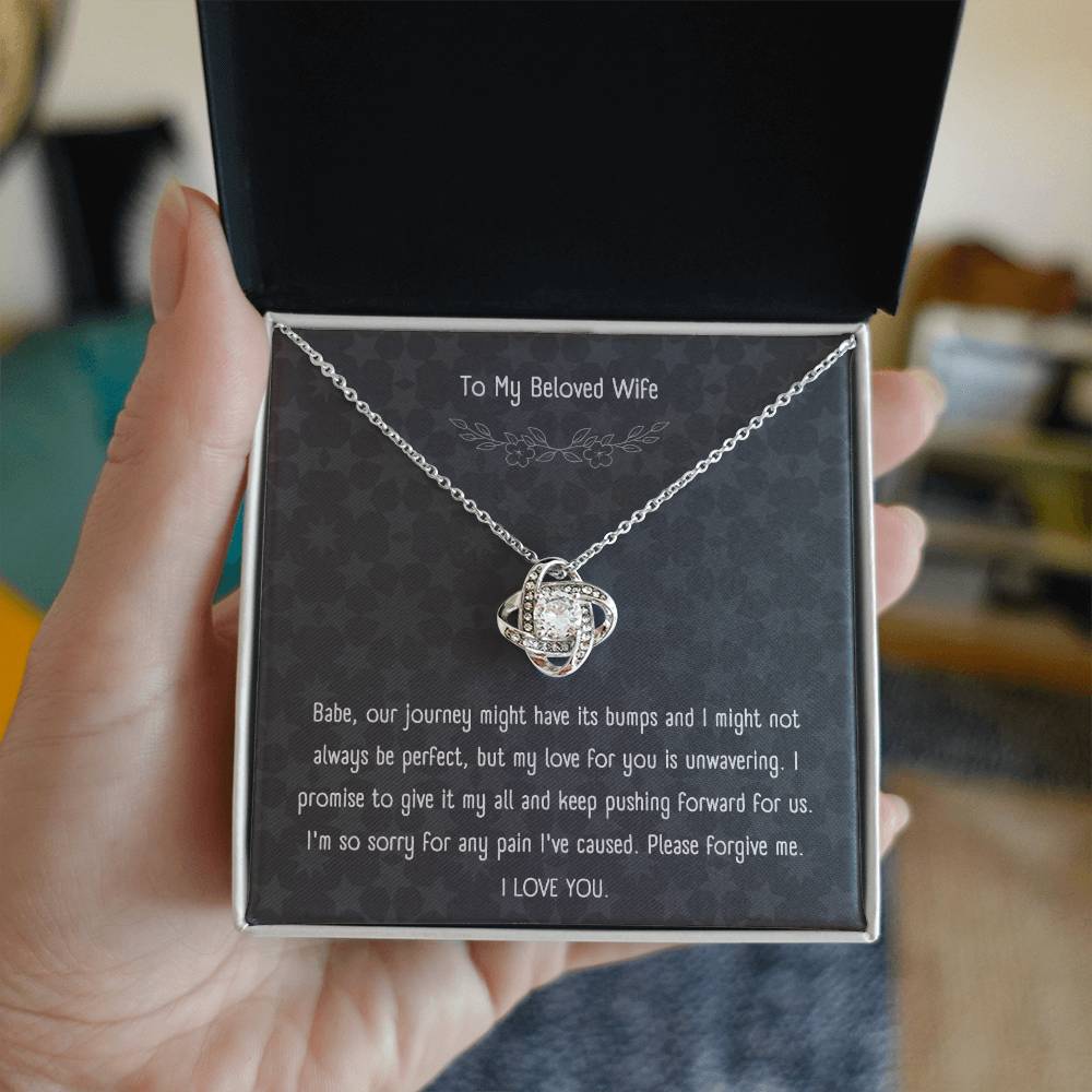 "Forgive Me, I Love You" - Love Knot Necklace with Message Card for Wife