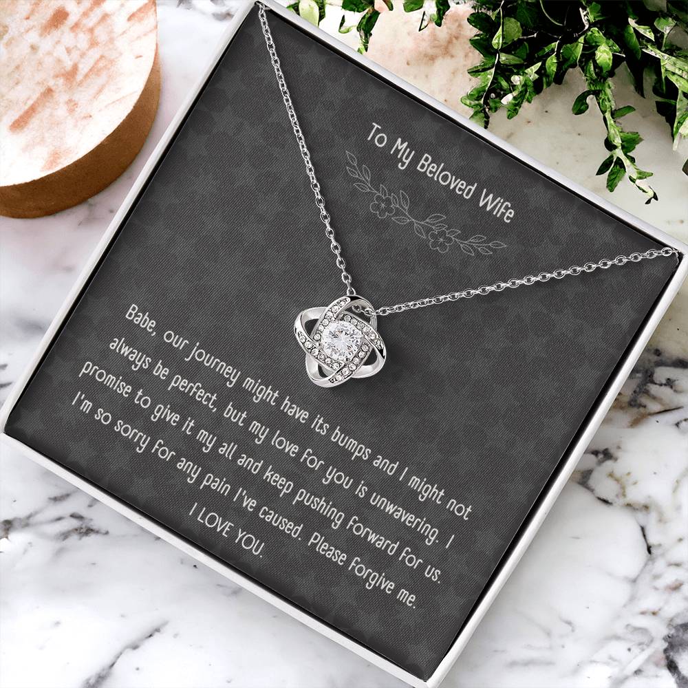 "Forgive Me, I Love You" - Love Knot Necklace with Message Card for Wife