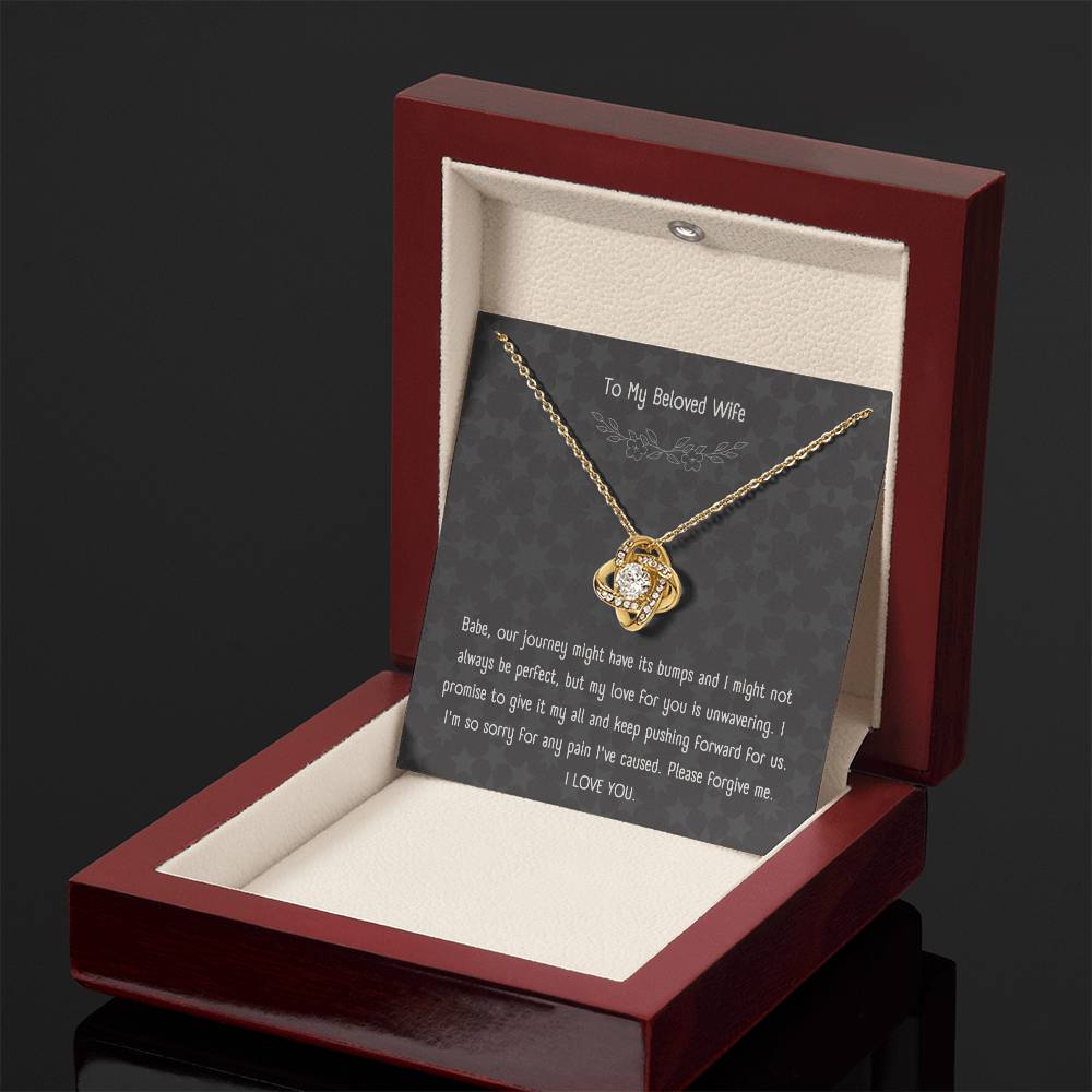 "Forgive Me, I Love You" - Love Knot Necklace with Message Card for Wife