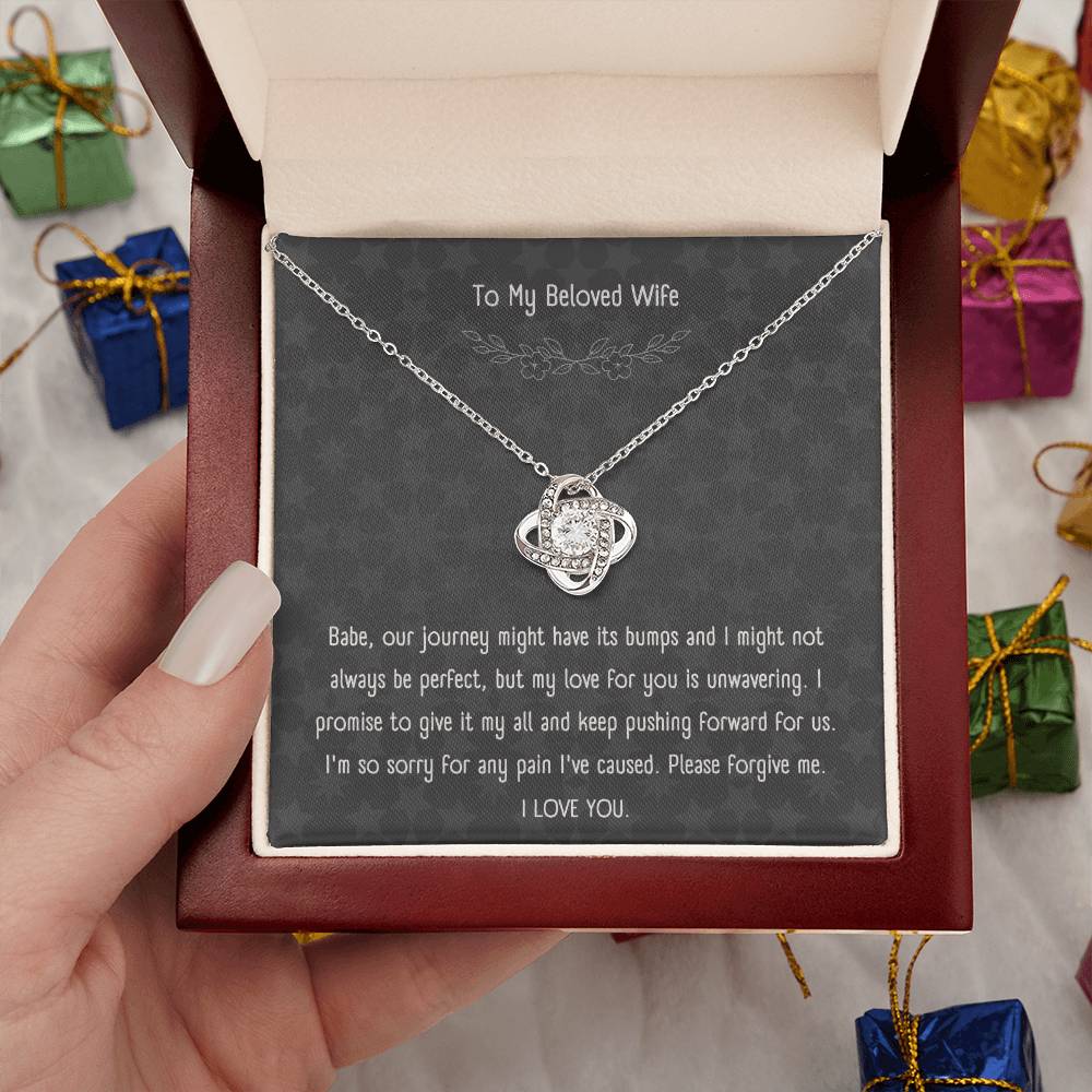 "Forgive Me, I Love You" - Love Knot Necklace with Message Card for Wife