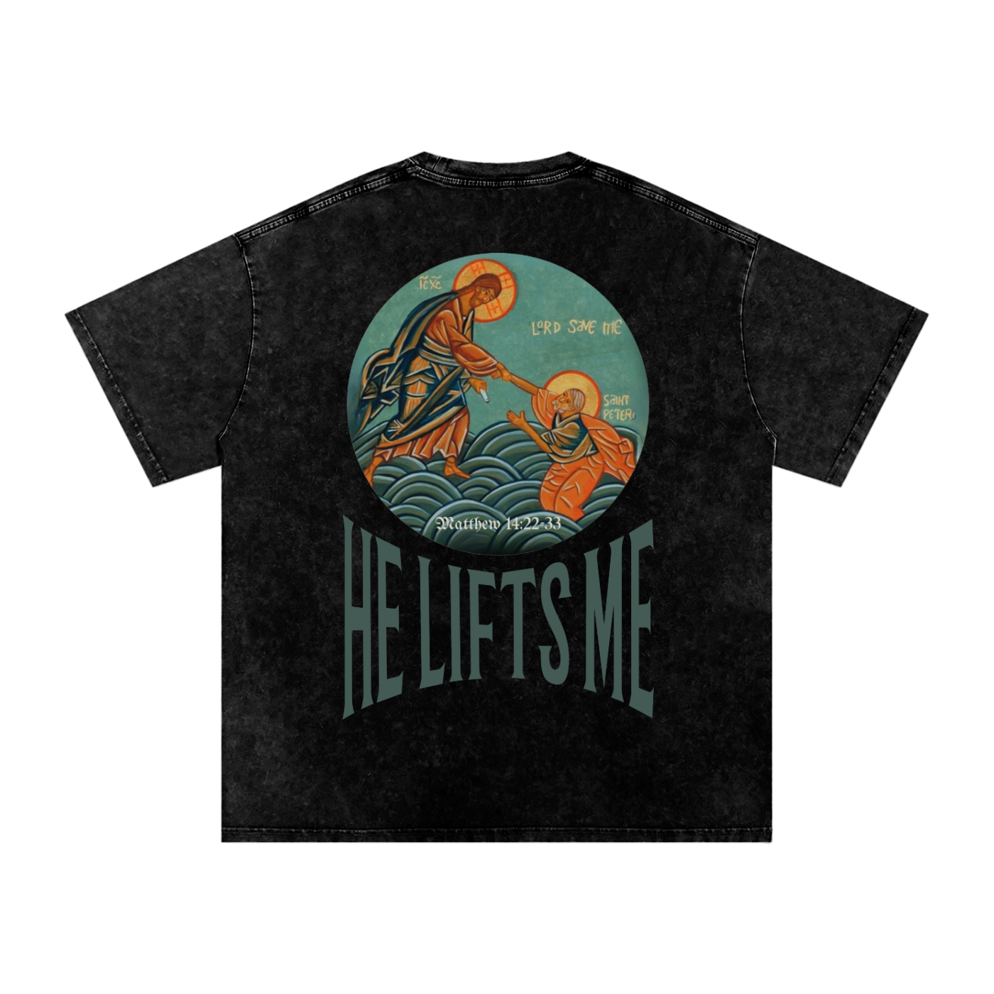 When I Fall He Lifts Me" Graphic Tee - Matthew 14 Scripture Streetwear - Chronicles Boutique Faith Statement Apparel
