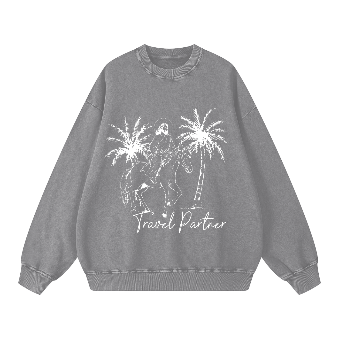 Jesus as my Eternal Travel Partner Snow Washed Oversized Sweatshirt