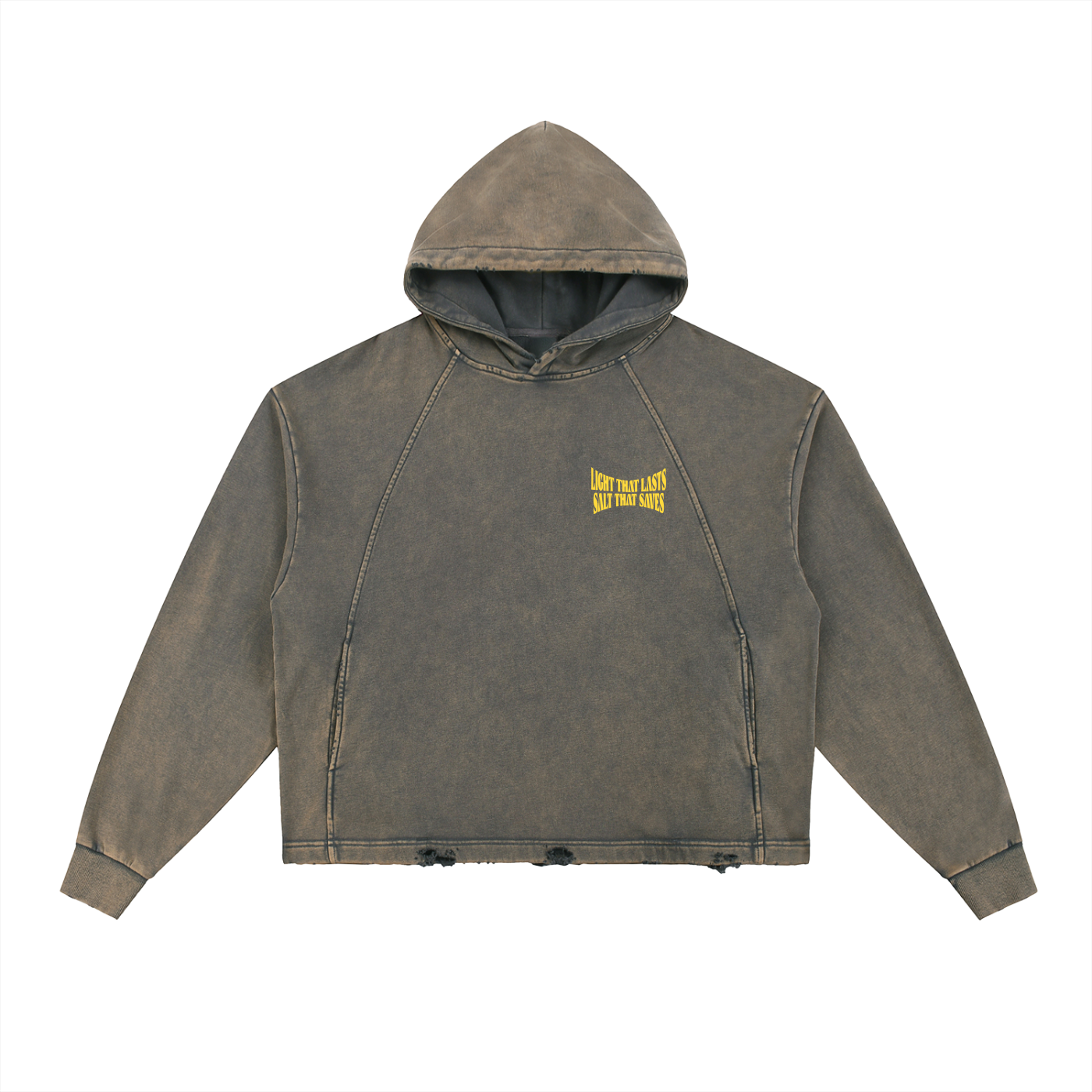 Vintage Washed Frayed-Hem Hoodie "Light That Saves, Salt That Lasts" - Catholic Scripture Streetwear - Premium Faith Apparel