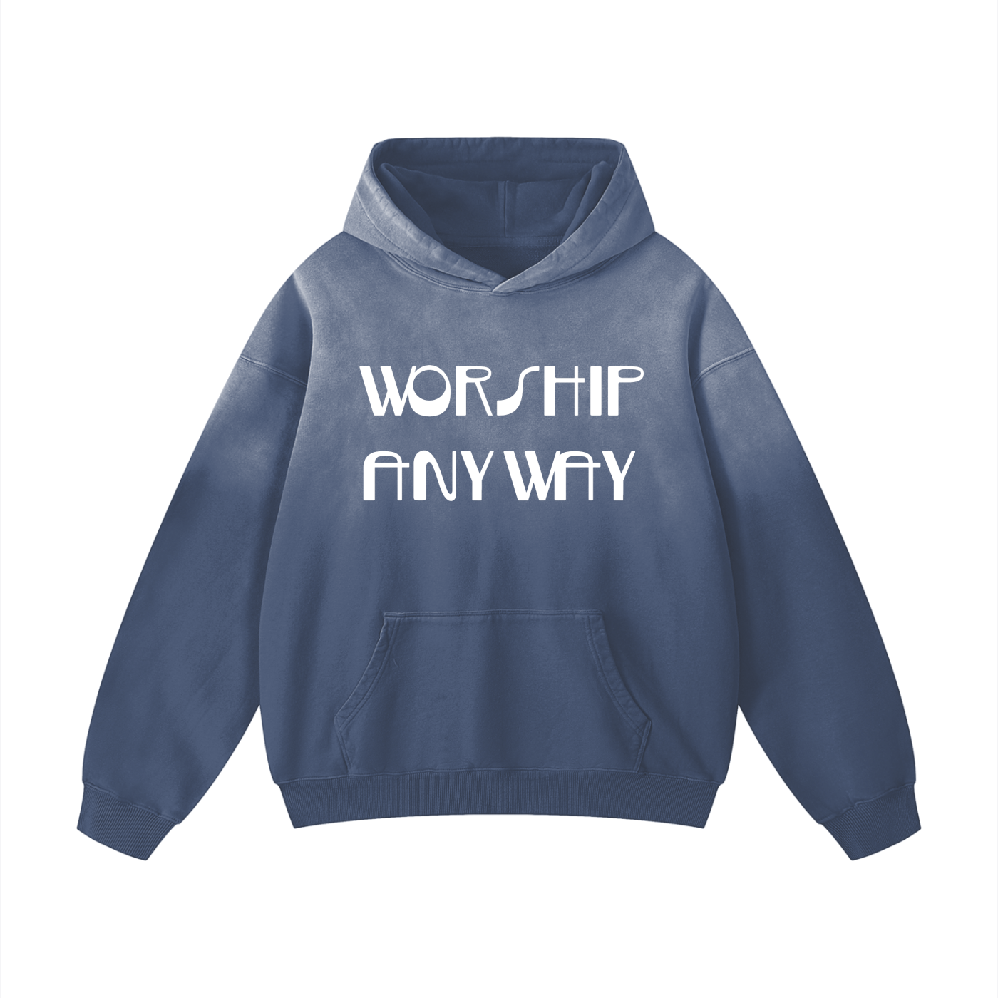 “Worship Anyway” Heavyweight Sunfade Oversized Hoodie – 100% Cotton, Washed Streetwear Style