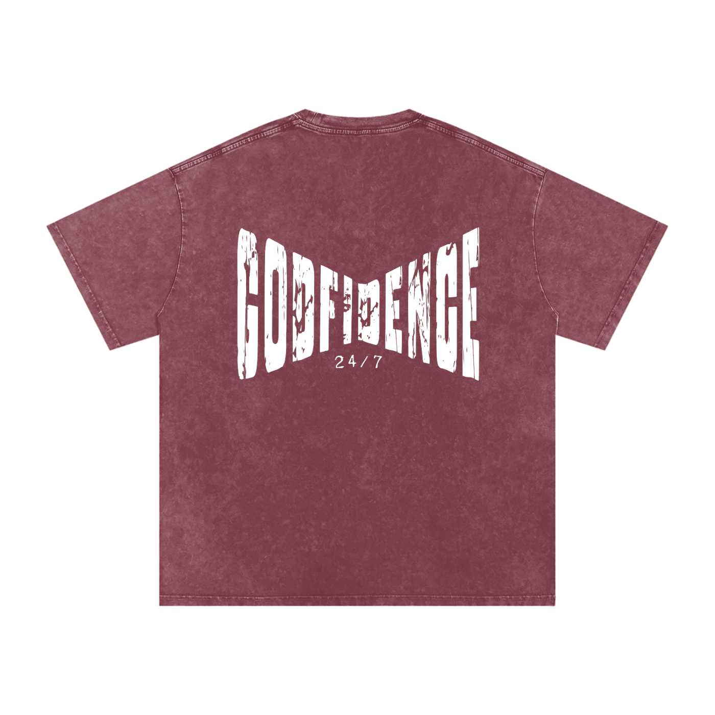 Godfidence 24/7 – Distressed Warp Script Catholic Streetwear Snow Washed Oversized Cotton T-Shirt