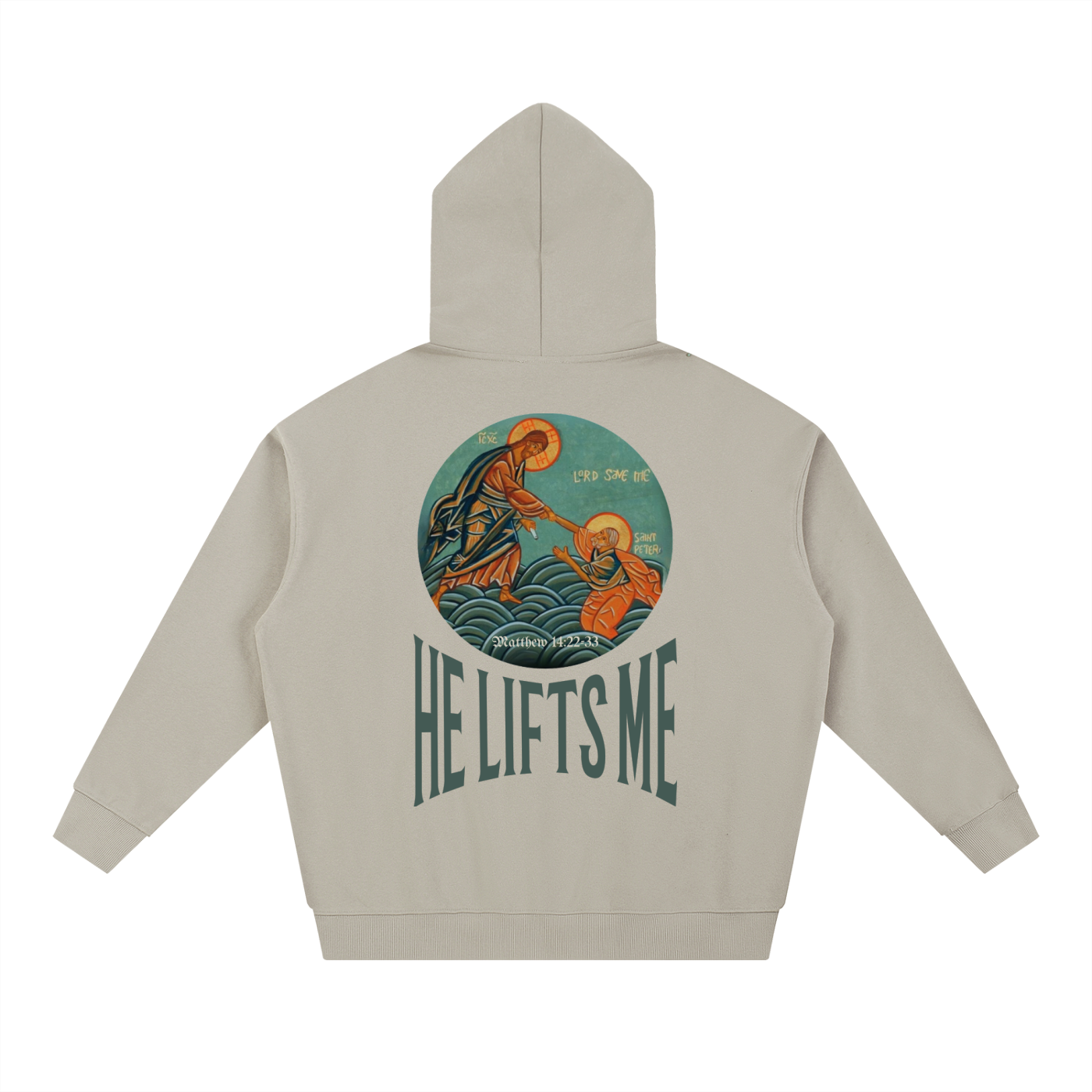 “Jesus Lifts Peter” Essential Heavyweight Hoodie – Oversized Faith Streetwear Classic