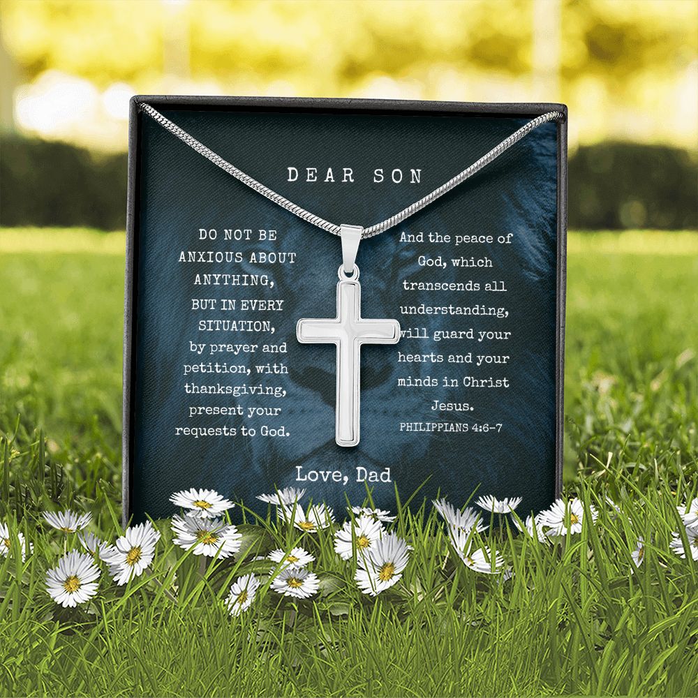 Personalized Engravable Steel Cross for Son | Message Card Jewelry by CB