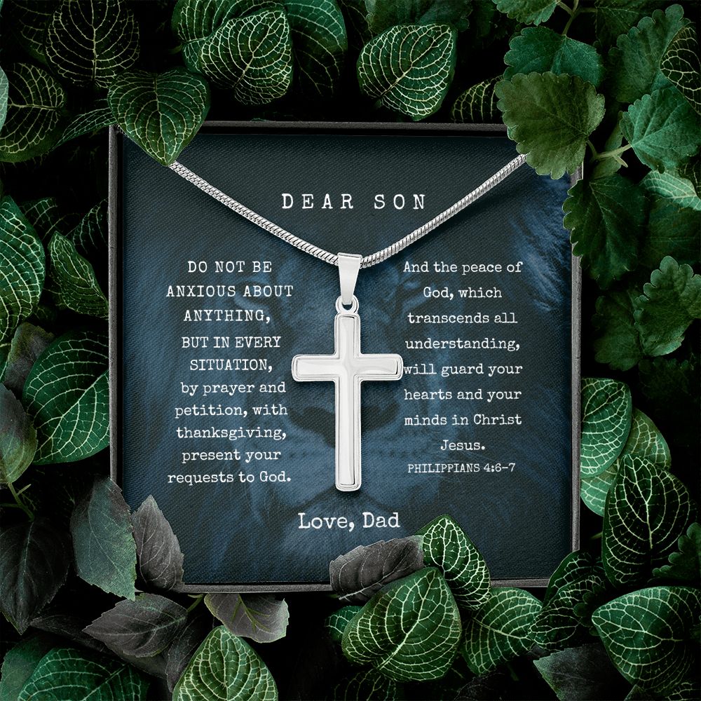 Personalized Engravable Steel Cross for Son | Message Card Jewelry by CB