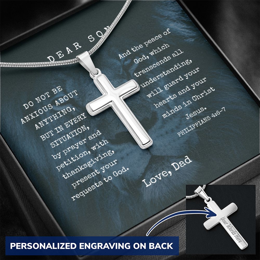 Personalized Engravable Steel Cross for Son | Message Card Jewelry by CB
