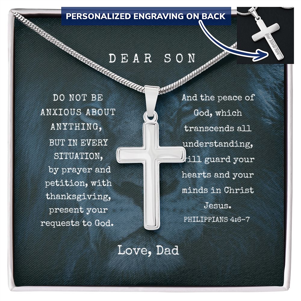 Personalized Engravable Steel Cross for Son | Message Card Jewelry by CB