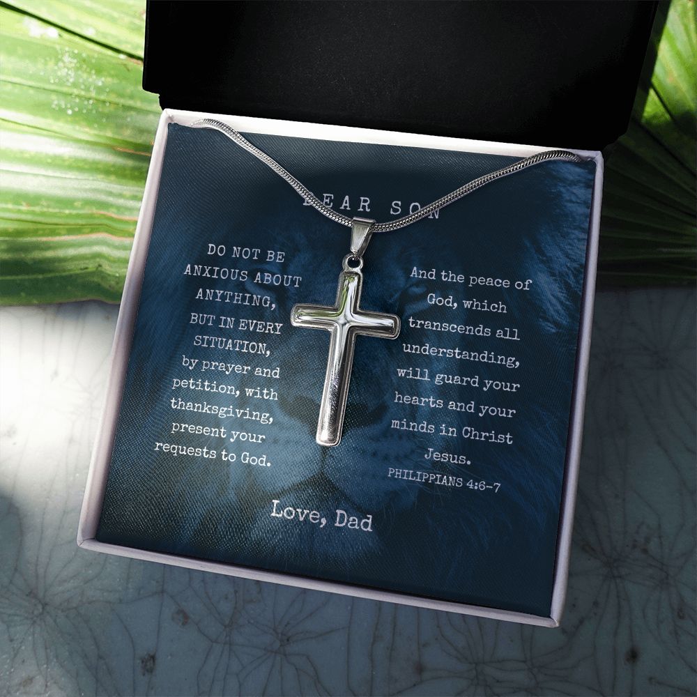 Personalized Engravable Steel Cross for Son | Message Card Jewelry by CB