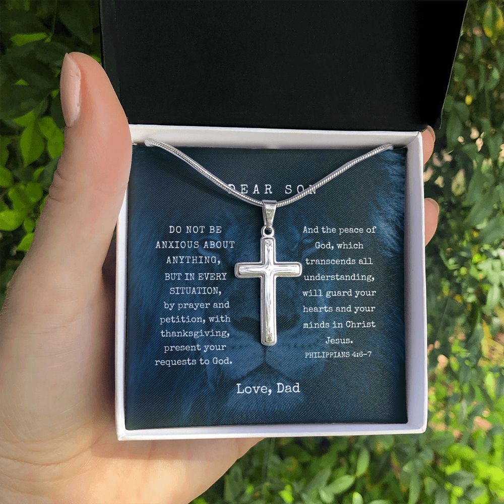 Personalized Engravable Steel Cross for Son | Message Card Jewelry by CB