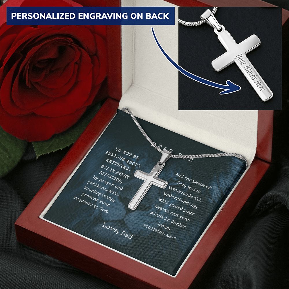 Personalized Engravable Steel Cross for Son | Message Card Jewelry by CB