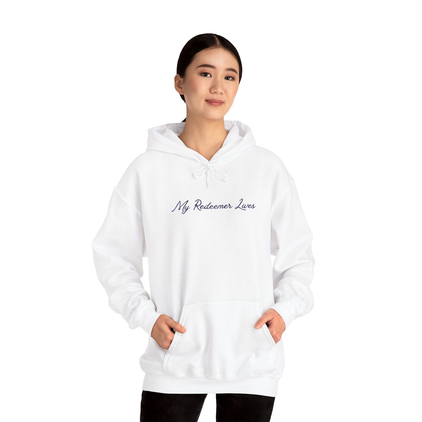My Redeemer Lives" Women's Hoodie | Christian Catholic Sweatshirt | Job 19:25 Faith Apparel | Unisex Heavy Blend Hooded Sweatshirt