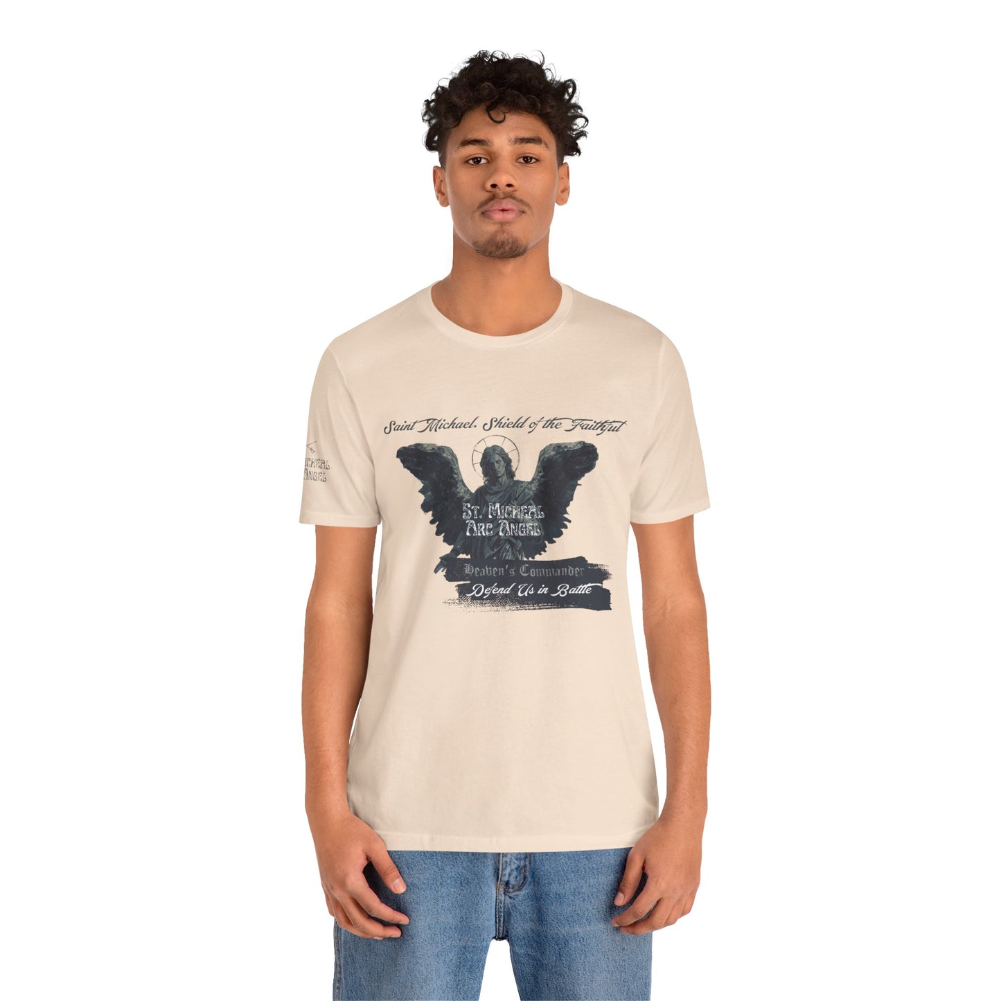 Copy of Saint Michael Short Sleeve Tee, Angel Wing Tee, Faith T-Shirt,Catholic christian  Apparel, Gift for Believers, Holy Mass Shirt