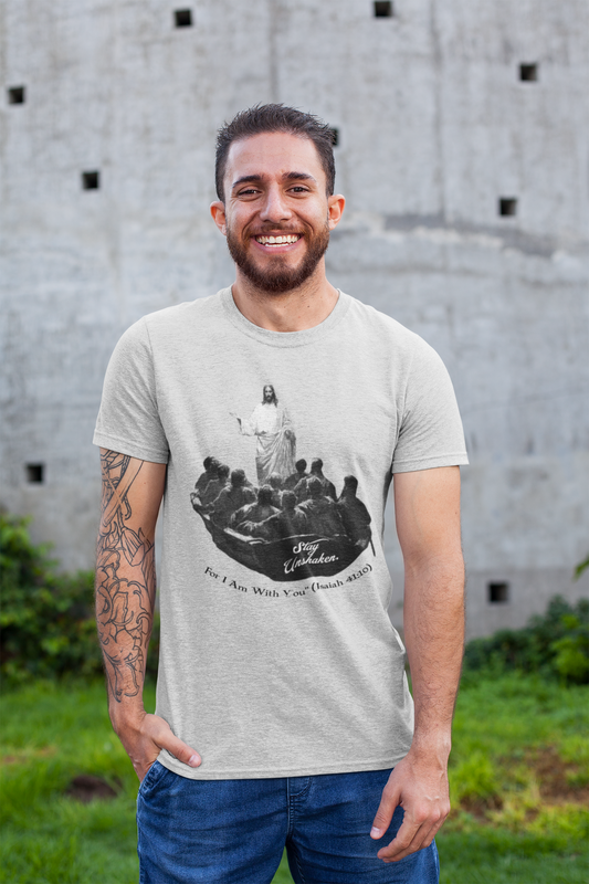 Stay Unshaken, For I Am With You" Christian T-Shirt | Jesus Calms the Storm Apparel | Heavy Cotton™ Tee | Biblical Clothing