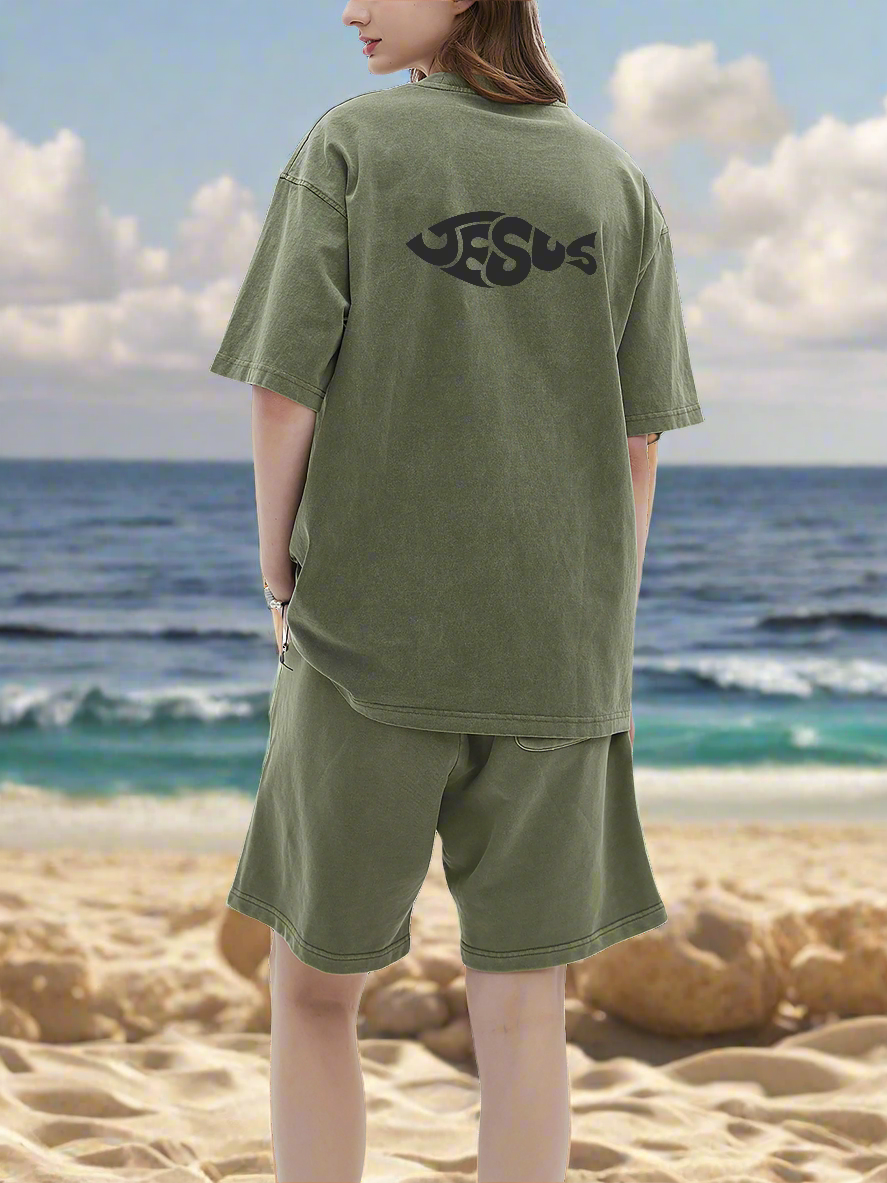 Jesus Fish Eye Script Enzyme Washed Trendy Fit Tee - Catholic Faith Statement Shirt - Chronicles Boutique Christian Apparel