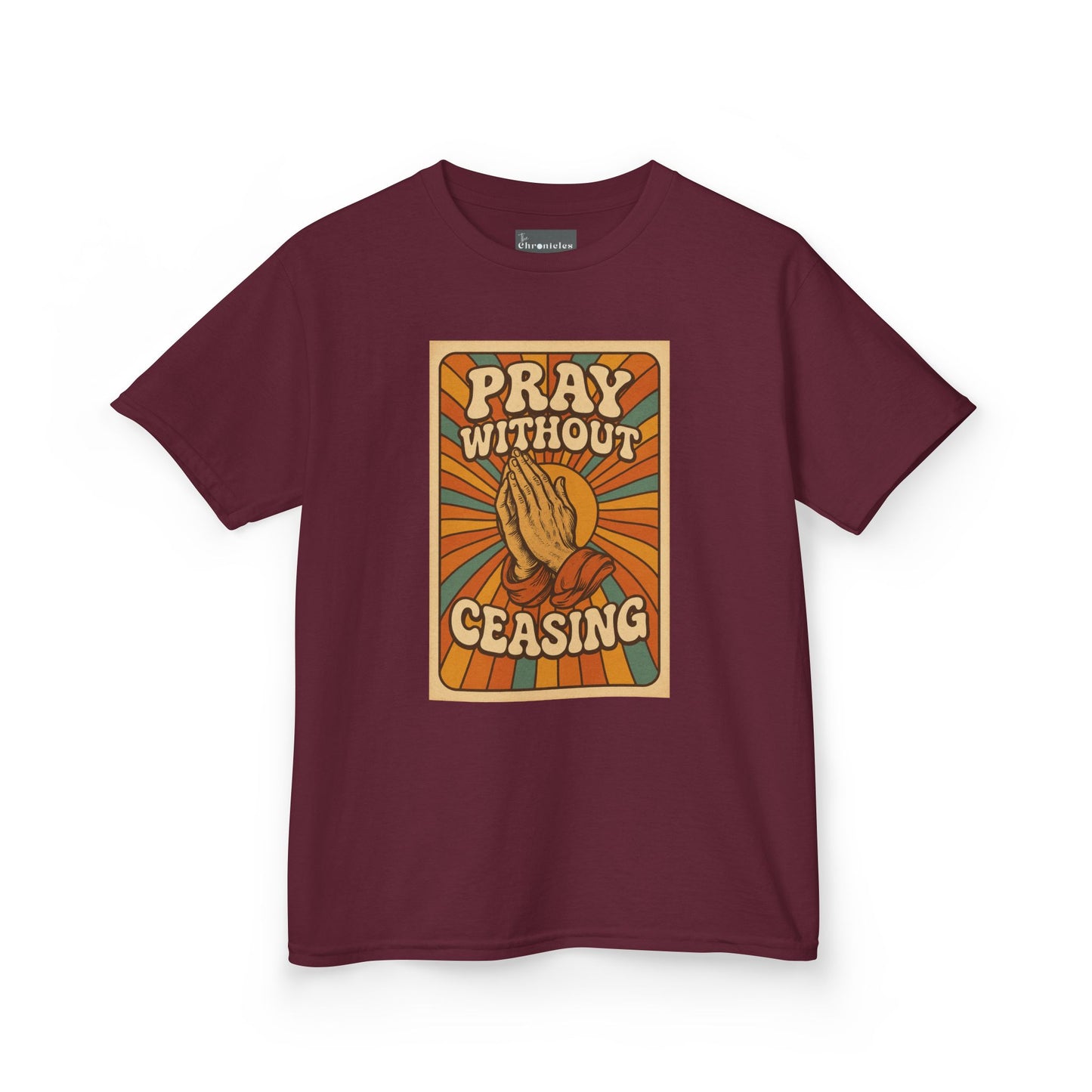 Pray Without Ceasing" Groovy Retro Kids T-Shirt | 70s Style Christian Apparel | Heavy Cotton™ Tee | Vintage Catholic Kids Clothing