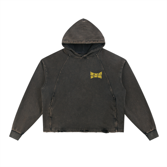 Vintage Washed Frayed-Hem Hoodie "Light That Saves, Salt That Lasts" - Catholic Scripture Streetwear -  Premium Faith Apparel