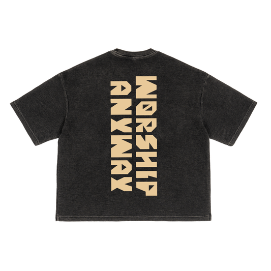 Worship Anyway - Textured Waffle Washed Boxy T-Shirt | Christian Tshirt