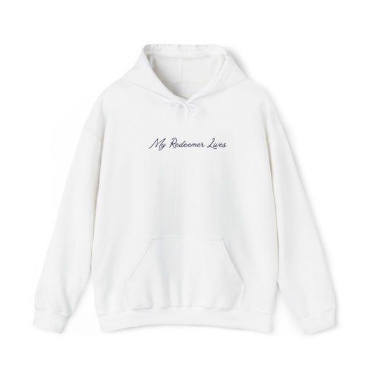 My Redeemer Lives" Women's Hoodie | Christian Catholic Sweatshirt | Job 19:25 Faith Apparel | Unisex Heavy Blend Hooded Sweatshirt