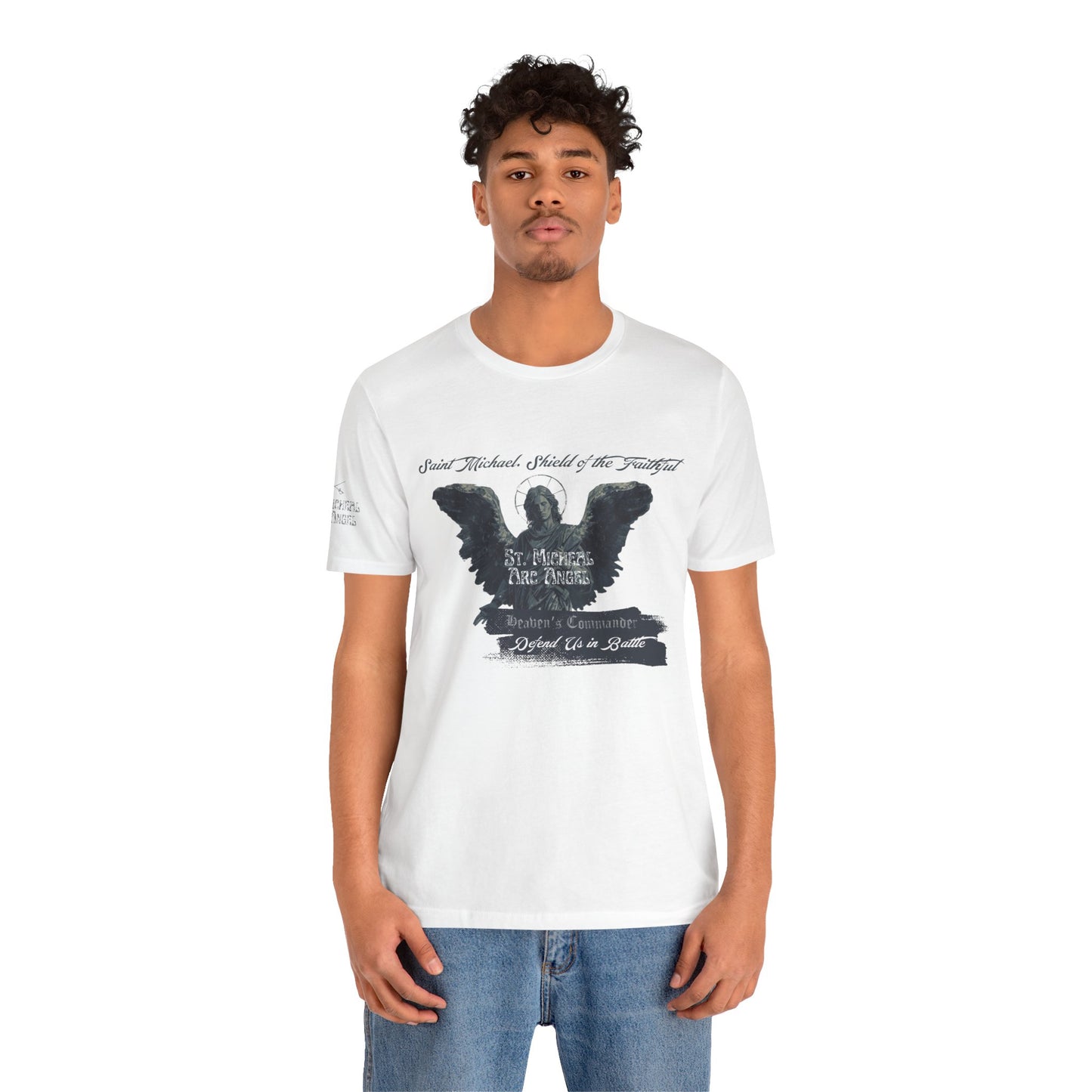Copy of Saint Michael Short Sleeve Tee, Angel Wing Tee, Faith T-Shirt,Catholic christian  Apparel, Gift for Believers, Holy Mass Shirt