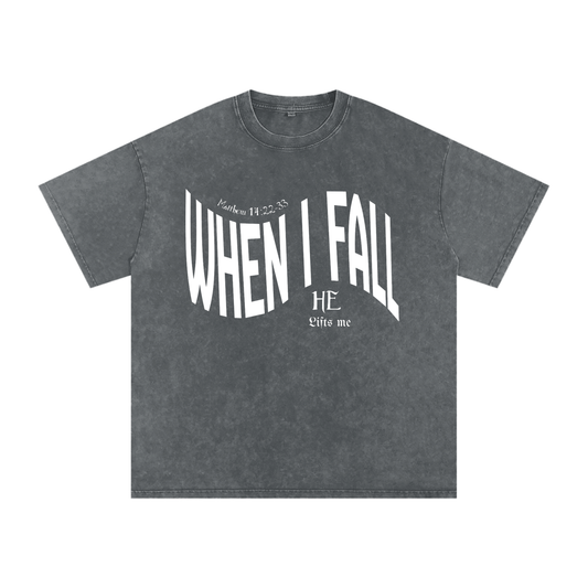 When I Fall, Jesus Lifts Me – Unisex Snow Washed Oversized Cotton T-Shirt