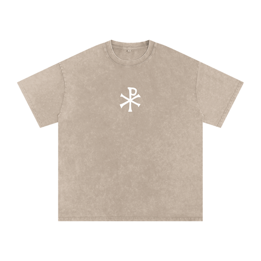 Christogram with Renaissance script Script Snow Washed Oversized Cotton T-Shirt