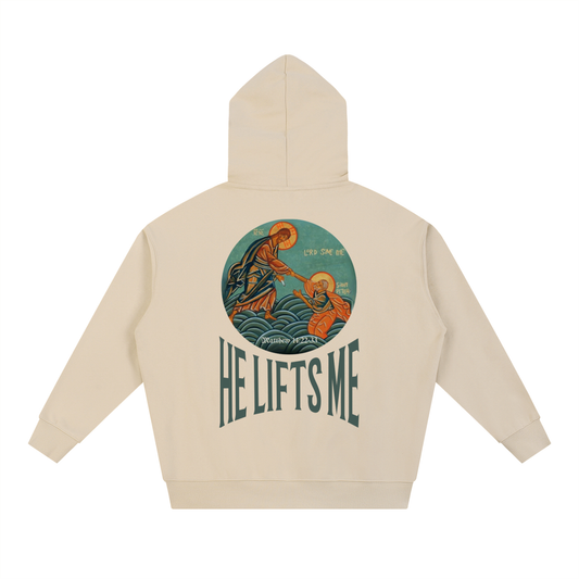 “Jesus Lifts Peter” Essential Heavyweight Hoodie – Oversized Faith Streetwear Classic