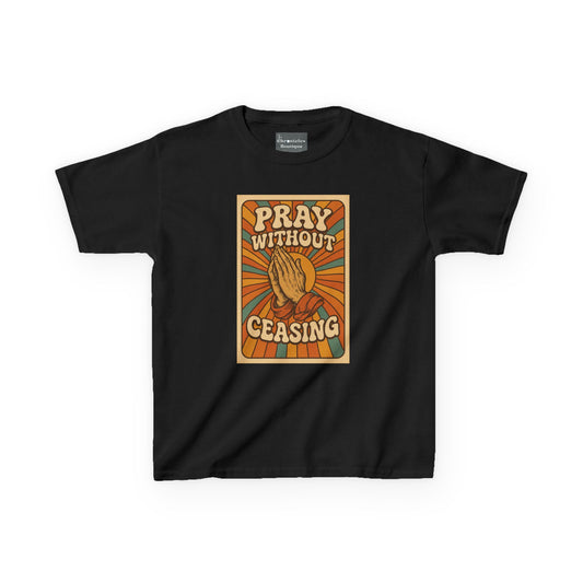 Pray Without Ceasing" Groovy Retro Kids T-Shirt | 70s Style Christian Apparel | Heavy Cotton™ Tee | Vintage Catholic Kids Clothing