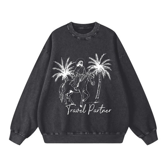 Jesus as my Eternal Travel Partner Snow Washed Oversized Sweatshirt